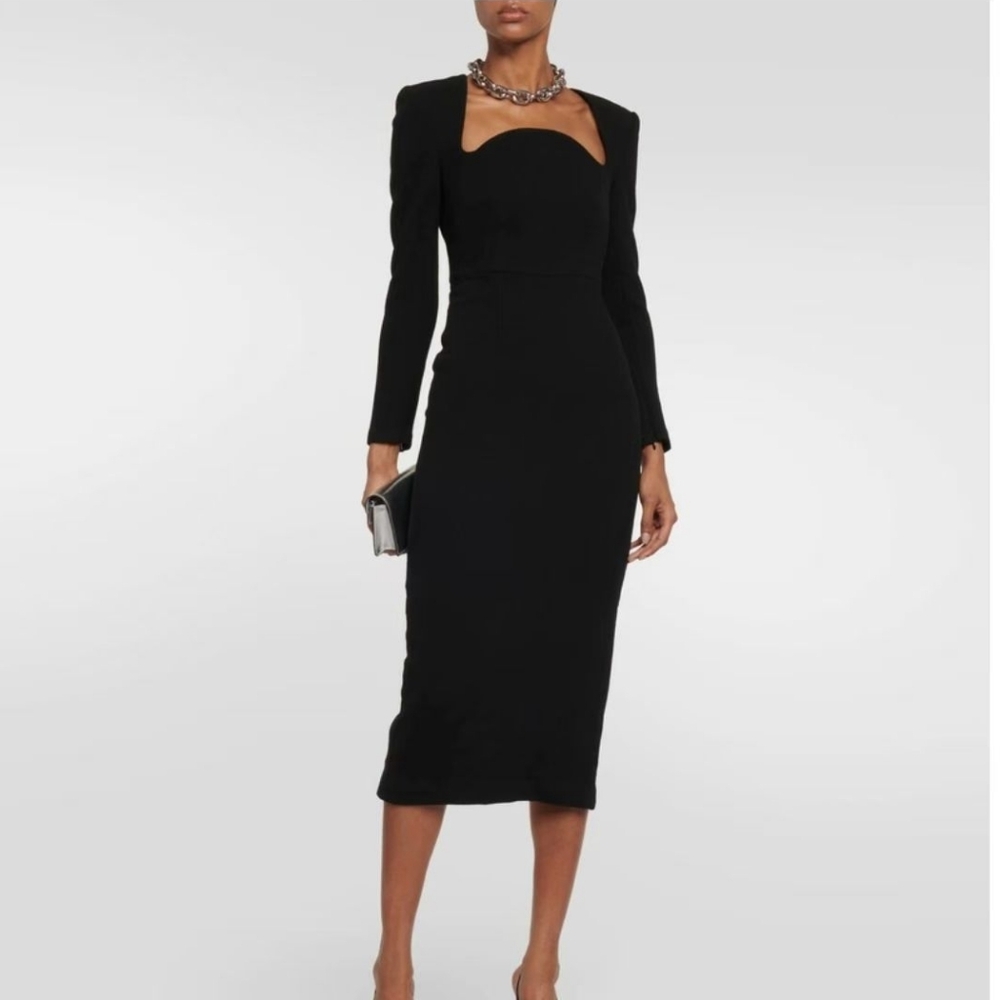 Roland Mouret Curved-Neck Wool Crepe Midi Dress